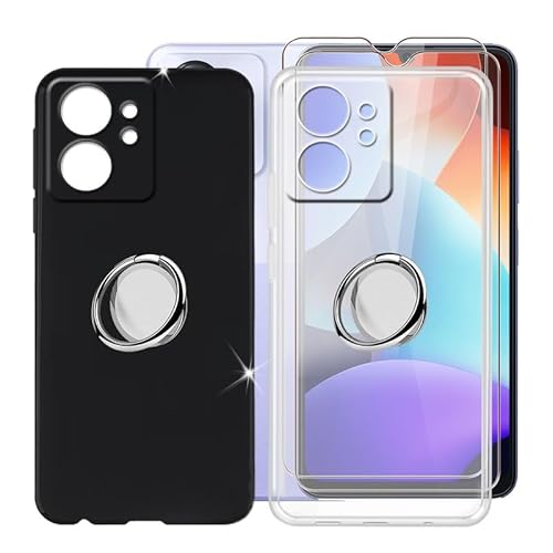 BUNAL für Blackview Color 8 (6.75") Handyhülle + Displayschutz(2 Sätze), 2 Silikon Hülle rutschfeste Stoßkasten Schale Schutzhülle mit Handy Ring Handyhalter 360° - Schwarz+Transparent von BUNAL
