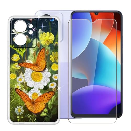 BUNAL für Blackview Color 8 (6.75") Handyhülle + Gehärtetes Glas, Silikon Hülle rutschfeste Stoßfest Sturzsichere Transparent Schutzhülle - Fliegen von BUNAL