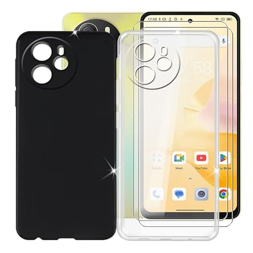 BUNAL für Blackview Shark 8 (6.78") Handyhülle + Displayschutz(2 Sätze), 2 Silikon Hülle rutschfeste Stoßkasten Schale Schutzhülle + Gehärtetes Glas - Schwarz+Transparent von BUNAL