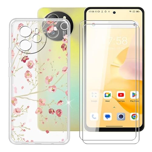 BUNAL für Blackview Shark 8 (6.78") Handyhülle + Displayschutz(2 Sätze), Silikon Hülle rutschfeste Stoßfest Sturzsichere Schutzhülle Weich Bumper Case - Kleine Blumen von BUNAL