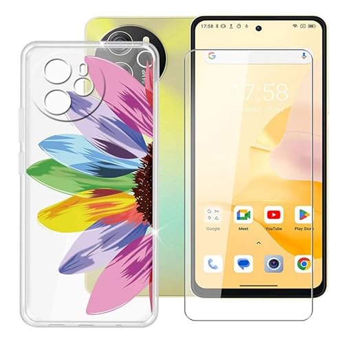 BUNAL für Blackview Shark 8 (6.78") Handyhülle + Gehärtetes Glas, Silikon Hülle rutschfeste Stoßfest Sturzsichere Transparent Schutzhülle - Bunte Sonnenblumen von BUNAL