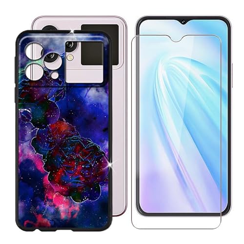 BUNAL für Cubot Hafury V1 (6.58") Handyhülle + Gehärtetes Glas, Silikon Hülle rutschfeste Stoßfest Sturzsichere Schutzhülle Weich Bumper Case - Rosenwolken von BUNAL