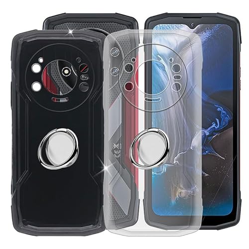 BUNAL für Cubot Kingkong Star (6.78") Handyhülle, 2 Hülle rutschfeste Stoßfest Sturzsichere Schutzhülle Weich Silikon Case mit Handy Ring Handyhalter Fingerhalter 360° - Schwarz+Transparent von BUNAL