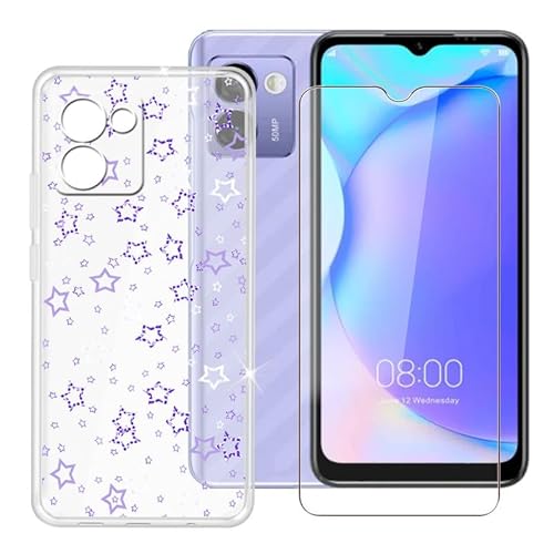 BUNAL für Doogee N50 Pro (6.52") Handyhülle + Gehärtetes Glas, Silikon Hülle rutschfeste Stoßfest Sturzsichere Transparent Schutzhülle - Voller Sterne von BUNAL