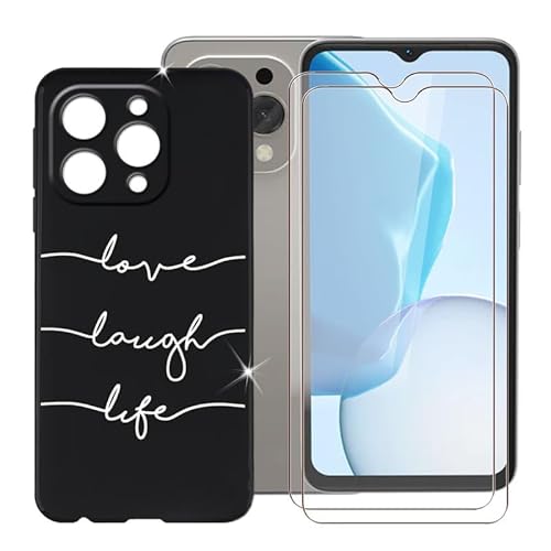 BUNAL für Doogee N55 Pro (6.56") Handyhülle + Displayschutz(2 Sätze), Silikon Hülle rutschfeste Stoßkasten Schale Schutzhülle + Gehärtetes Glas - Minimalistischer Text von BUNAL