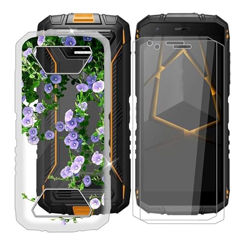 BUNAL für Doogee S41 Max (5.50") Handyhülle + Displayschutz(2 Sätze), Silikon Hülle rutschfeste Stoßfest Sturzsichere Schutzhülle Weich Bumper Case - Lila Blumen von BUNAL