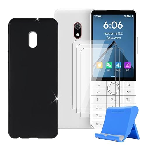 BUNAL für Duoqin F22 Pro (3.54") Handyhülle + Displayschutz(3 Sätze), Silikon Hülle rutschfeste Stoßkasten Schale Schutzhülle + Gehärtetes Glas mit Mobiltelefonhalterung - Schwarz von BUNAL
