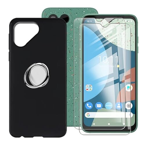 BUNAL für Fairphone 4 (6.30") Handyhülle + (2 Sätze) Gehärtetes Glas, Schwarz Silikon Handyhülle, rutschfeste Schutzhülle mit Handy Ring Handyhalter Fingerhalter 360°-Schwarz von BUNAL