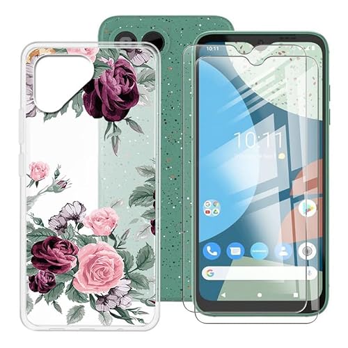 BUNAL für Fairphone 4 (6.30") Handyhülle + (2 Sätze) Gehärtetes Glas, Transluzentes Weiß Silikon Handyhülle, rutschfeste Schutzhülle, Stoßfest Handyhülle-Blumen von BUNAL