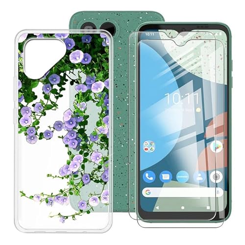 BUNAL für Fairphone 4 (6.30") Handyhülle + (2 Sätze) Gehärtetes Glas, Transluzentes Weiß Silikon Handyhülle, rutschfeste Schutzhülle, Stoßfest Handyhülle-Lila Blumen von BUNAL