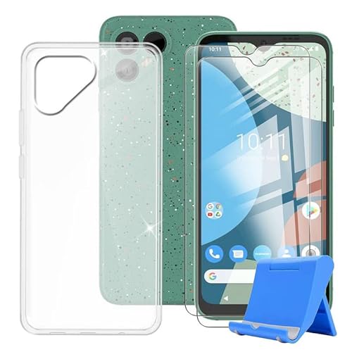 BUNAL für Fairphone 4 (6.30") Handyhülle + (2 Sätze) Gehärtetes Glas, Transluzentes Weiß Silikon Handyhülle, rutschfeste Schutzhülle mit Mobiltelefonhalterung von BUNAL