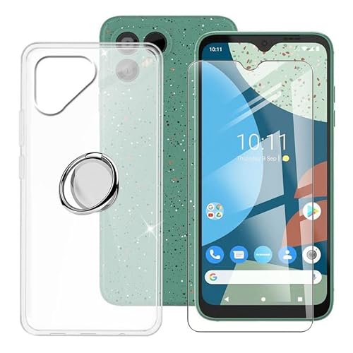 BUNAL für Fairphone 4 (6.30") Handyhülle + Gehärtetes Glas, Transluzentes Weiß Silikon Handyhülle, rutschfeste Schutzhülle mit Handy Ring Handyhalter Fingerhalter 360° von BUNAL