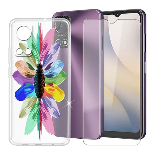 BUNAL für HOTWAV Note 13 (6.60") Handyhülle + Gehärtetes Glas, Silikon Hülle rutschfeste Stoßfest Sturzsichere Transparent Schutzhülle - Bunte Blumen von BUNAL