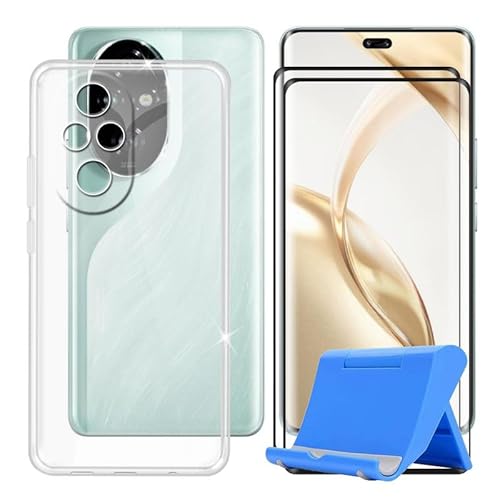BUNAL für Honor 200 Pro (6.78") Handyhülle + Displayschutz(2 Sätze), Silikon Hülle rutschfeste Stoßfest Sturzsichere Schutzhülle Weich Bumper Case mit Mobiltelefonhalterung - Weiß von BUNAL