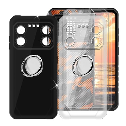 BUNAL für IIIF150 B2 Pro (6.78") Handyhülle + Displayschutz(2 Sätze), 2 Silikon Hülle rutschfeste Stoßkasten Schale Schutzhülle mit Handy Ring Handyhalter 360° - Schwarz+Transparent von BUNAL