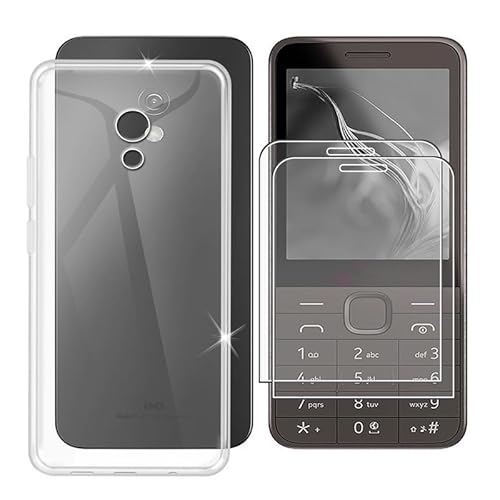 BUNAL für Nokia 235 4G 2024 (2.80") Handyhülle + Displayschutz(2 Sätze), Silikon Hülle rutschfeste Stoßfest Sturzsichere Schutzhülle Weich Bumper Case - Transparent von BUNAL
