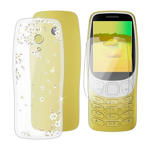 BUNAL für Nokia 3210 2024 (2.40") Handyhülle + Displayschutz(2 Sätze), Silikon Hülle rutschfeste Stoßfest Sturzsichere Schutzhülle Weich Bumper Case - Transparente Blumen von BUNAL