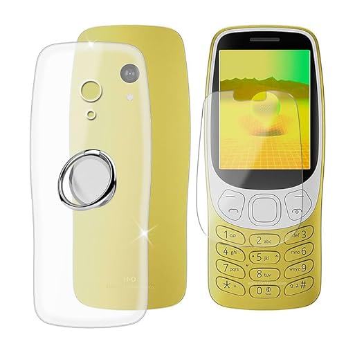 BUNAL für Nokia 3210 2024 (2.40") Handyhülle + Gehärtetes Glas, Silikon Hülle rutschfeste Stoßfest Sturzsichere Schutzhülle mit Handy Ring Handyhalter Fingerhalter 360° - Transparent von BUNAL