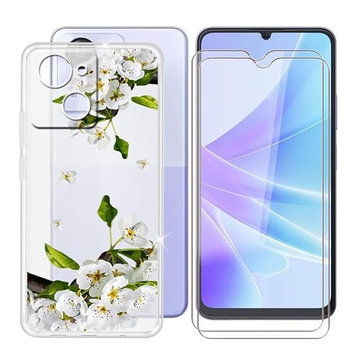 BUNAL für Oscal Modern 8 (6.75") Handyhülle + Displayschutz(2 Sätze), Silikon Hülle rutschfeste Stoßfest Sturzsichere Schutzhülle Weich Bumper Case - Birnenblüten von BUNAL
