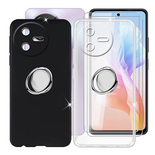 BUNAL für Oscal Tiger 12 (6.78") Handyhülle + Displayschutz(2 Sätze), 2 Silikon Hülle rutschfeste Stoßkasten Schale Schutzhülle mit Handy Ring Handyhalter 360° - Schwarz+Transparent von BUNAL