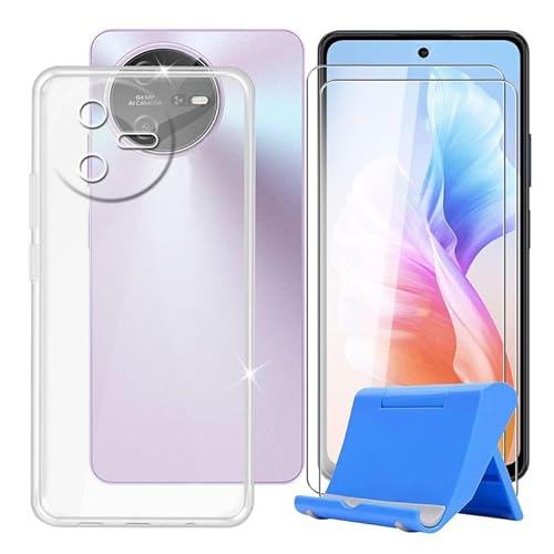 BUNAL für Oscal Tiger 12 (6.78") Handyhülle + Displayschutz(2 Sätze), Silikon Hülle rutschfeste Stoßfest Sturzsichere Schutzhülle Weich Bumper Case mit Mobiltelefonhalterung - Transparent von BUNAL