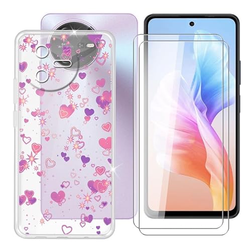 BUNAL für Oscal Tiger 12 (6.78") Handyhülle + Displayschutz(2 Sätze), Silikon Hülle rutschfeste Stoßfest Sturzsichere Schutzhülle Weich Bumper Case - rosa überzogen von BUNAL