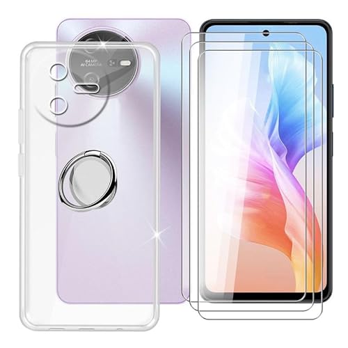 BUNAL für Oscal Tiger 12 (6.78") Handyhülle + Displayschutz(3 Sätze), Silikon Hülle rutschfeste Stoßfest Sturzsichere Schutzhülle Weich Bumper Case mit Handy Ring Handyhalter - Transparent von BUNAL