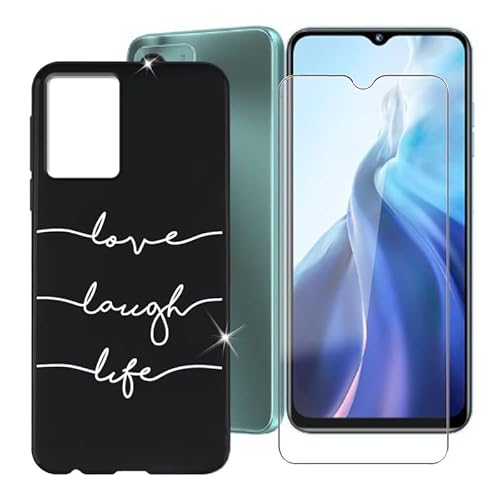 BUNAL für Oukitel C35 (6.56") Handyhülle + Gehärtetes Glas, Silikon Hülle rutschfeste Stoßfest Sturzsichere Schutzhülle Weich Silikon Case - Minimalistischer Text von BUNAL