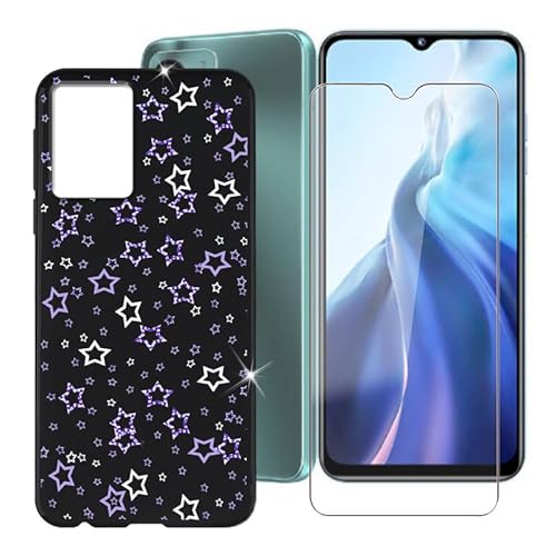 BUNAL für Oukitel C35 (6.56") Handyhülle + Gehärtetes Glas, Silikon Hülle rutschfeste Stoßfest Sturzsichere Schutzhülle Weich Silikon Case - Voller Sterne von BUNAL