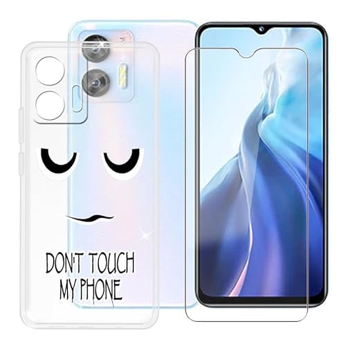 BUNAL für Oukitel C36 (6.56") Handyhülle + Gehärtetes Glas, Silikon Hülle rutschfeste Stoßfest Sturzsichere Transparent Schutzhülle - Nicht anfassen von BUNAL