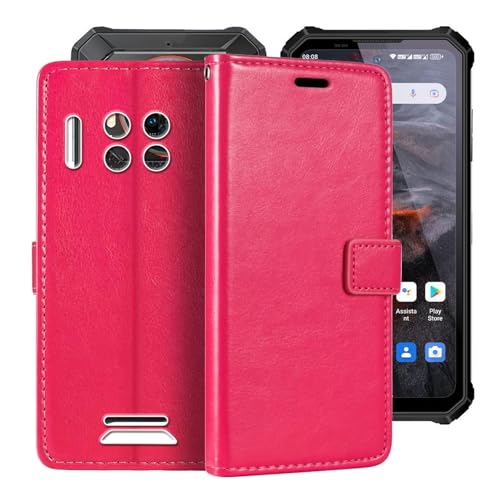 BUNAL für Oukitel WP19 Pro (6.78") Hülle, Echtleder Handyhülle mit weicher TPU-Rückseite Flip Case Cover mit Kartenhalter und Ständer - Rosarot von BUNAL