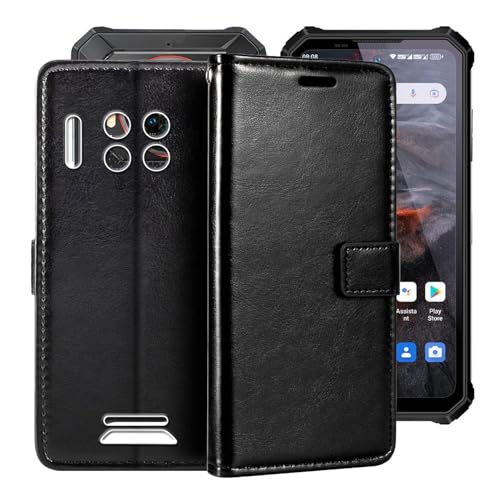 BUNAL für Oukitel WP19 Pro (6.78") Hülle, Echtleder Handyhülle mit weicher TPU-Rückseite Flip Case Cover mit Kartenhalter und Ständer - Schwarz von BUNAL