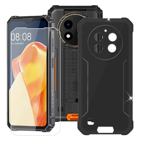 BUNAL für Oukitel WP28 (6.52") Handyhülle + Gehärtetes Glas, Silikon Hülle rutschfeste Stoßfest Sturzsichere Schutzhülle Weich Silikon Case - Schwarz von BUNAL