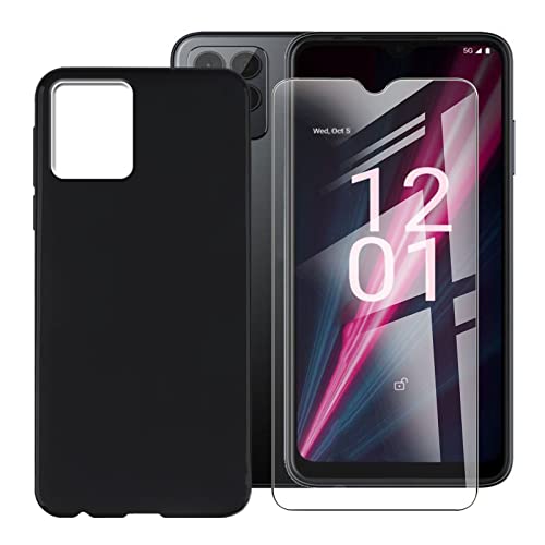 BUNAL für T-Mobile T Phone Pro 5G (6.82") Handyhülle + Gehärtetes Glas, Silikon Handyhülle, Schwarze Silikon Handyhülle, Handyhülle, rutschfeste Handyhülle, Silikon Schutzhülle-Schwarz von BUNAL