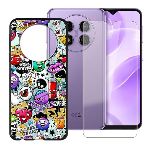 BUNAL für Ulefone Note 15 (6.22") Handyhülle + Gehärtetes Glas, Silikon Hülle rutschfeste Stoßfest Sturzsichere Schutzhülle Weich Silikon Case - Verschiedene Kritzeleien von BUNAL