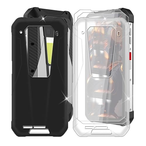 BUNAL für Unihertz 8849 Tank 3 (6.79") Handyhülle + Displayschutz(2 Sätze), 2 Silikon Hülle rutschfeste Stoßkasten Schale Schutzhülle + Gehärtetes Glas - Schwarz+Transparent von BUNAL