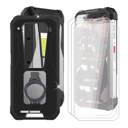 BUNAL für Unihertz 8849 Tank 3 Pro (6.79") Handyhülle + Displayschutz(3 Sätze), Silikon Hülle rutschfeste Stoßkasten Schale Schutzhülle mit Handy Ring Handyhalter Fingerhalter 360°-Schwarz von BUNAL