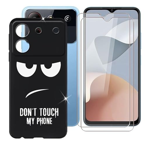 BUNAL für ZTE Blade A54 (6.60") Handyhülle + Displayschutz(2 Sätze), Silikon Hülle rutschfeste Stoßkasten Schale Schutzhülle + Gehärtetes Glas - Nicht anfassen von BUNAL