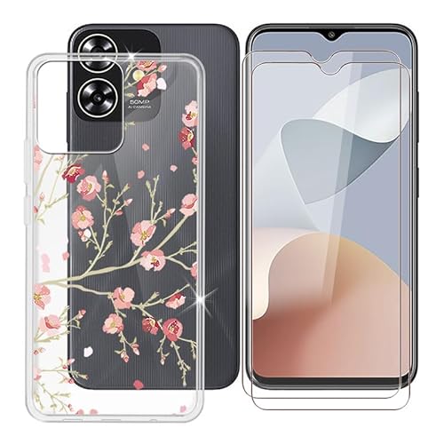 BUNAL für ZTE Blade V50S (6.60") Handyhülle + Displayschutz(2 Sätze), Silikon Hülle rutschfeste Stoßfest Sturzsichere Schutzhülle Weich Bumper Case - Kleine Blumen von BUNAL