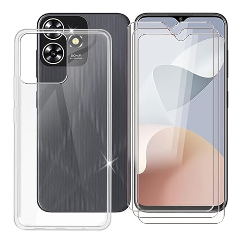 BUNAL für ZTE Blade V50S (6.60") Handyhülle + Displayschutz(3 Sätze), Silikon Hülle rutschfeste Stoßfest Sturzsichere Schutzhülle Weich Bumper Case - Transparent von BUNAL