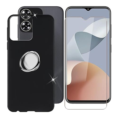 BUNAL für ZTE Blade V50S (6.60") Handyhülle + Gehärtetes Glas, Silikon Hülle rutschfeste Stoßfest Sturzsichere Schutzhülle Weich Case mit Handy Ring Handyhalter Fingerhalter 360° - Schwarz von BUNAL