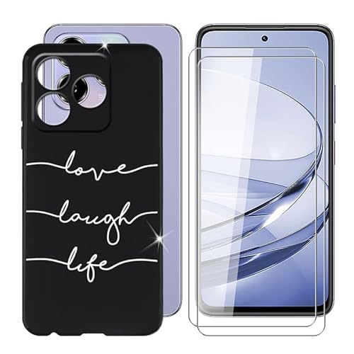 BUNAL für ZTE Blade V60 (6.72") Handyhülle + Displayschutz(2 Sätze), Silikon Hülle rutschfeste Stoßkasten Schale Schutzhülle + Gehärtetes Glas - Minimalistischer Text von BUNAL