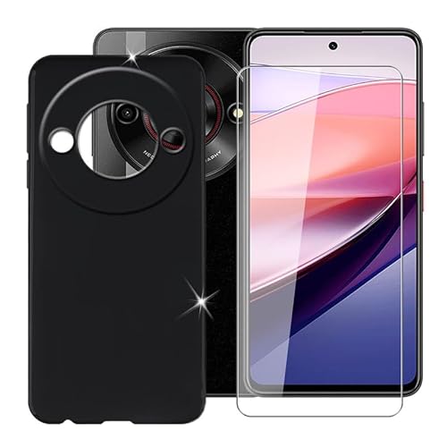 BUNAL für ZTE Nubia Focus 5G (6.60") Handyhülle + Gehärtetes Glas, Silikon Hülle rutschfeste Stoßfest Sturzsichere Schutzhülle Weich Bumper Case - Schwarz von BUNAL