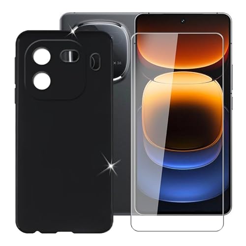 BUNAL für vivo iQOO 12 (6.78") Handyhülle + Gehärtetes Glas, Silikon Hülle rutschfeste Stoßfest Sturzsichere Schutzhülle Weich Bumper Case - Schwarz von BUNAL