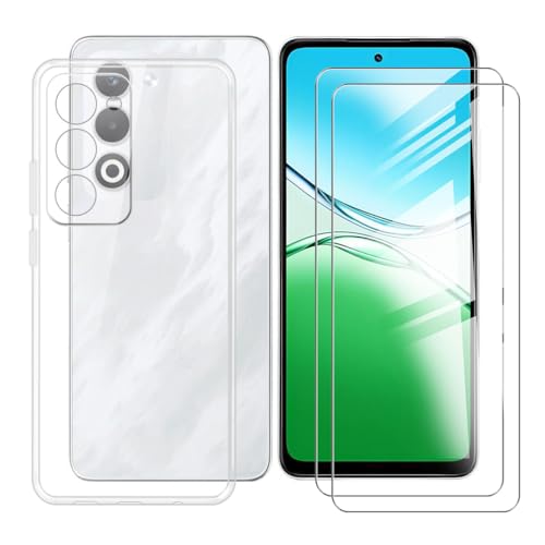 BUNALFaa Cover für Oppo K13x 5G (6.67") Handyhülle + Displayschutz (2 Sätze), Hülle Stoßkasten Schale Schutzhülle Clear Weich Silikon Case TPU Tasche + Gehärtetes Glas von BUNALFaa
