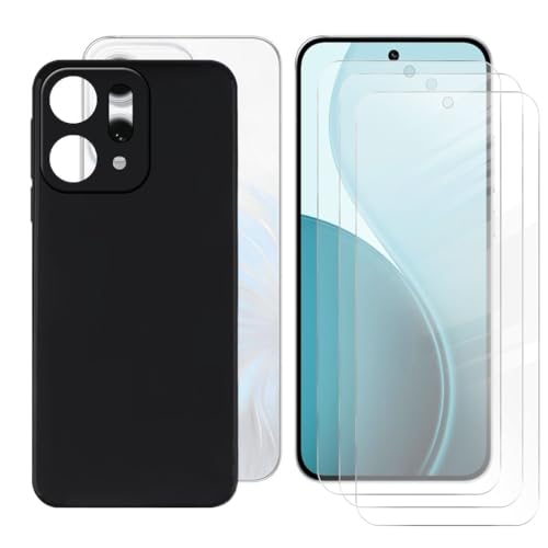 BUNALFaa Cover für Oppo Reno14 (6.59") Handyhülle + Displayschutz (3 Sätze), Hülle rutschfeste Stoßkasten Schale Schutzhülle Weich Silikon Case TPU Tasche + Gehärtetes Glas - Schwarz von BUNALFaa