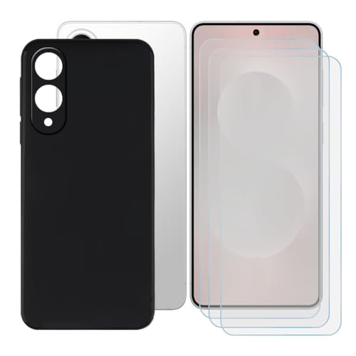 BUNALFaa Cover für Samsung Galaxy S25 Edge (6.70") Handyhülle + Displayschutz (3 Sätze), Hülle rutschfeste Stoßkasten Schale Schutzhülle Weich Silikon Case TPU Tasche + Gehärtetes Glas - Schwarz von BUNALFaa