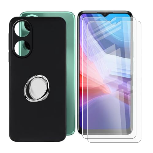 BUNALFaa Hülle + (2 Sätze) Gehärtetes Glas für Alcatel 3 2025 (6.50") Handyhülle Silikon Cover Schutzhülle Schale Black Schutzhülle Bumpe r- mit Handy Ring Handyhalter Fingerhalter 360° - Schwarz von BUNALFaa