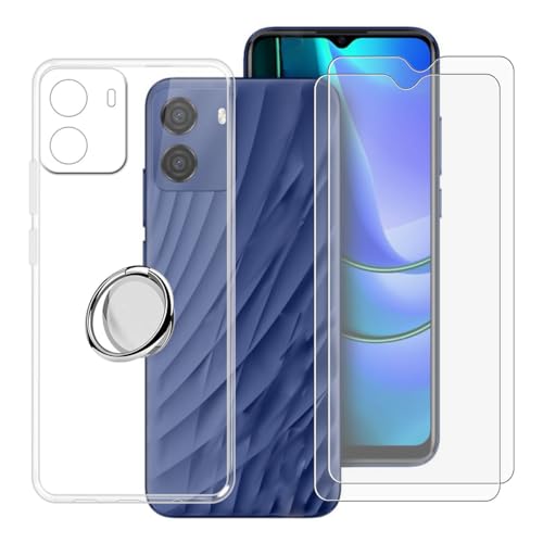 BUNALFaa Hülle + (2 Sätze) Gehärtetes Glas für BLU G35 (6.50") Handyhülle Silikon Cover Schutzhülle Schale Schutzhülle Bumper - mit Handy Ring Handyhalter Fingerhalter 360° - Transparent von BUNALFaa