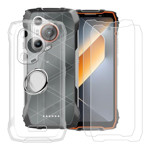 BUNALFaa Hülle + (2 Sätze) Gehärtetes Glas für Blackview BL7000 (6.78") Handyhülle Silikon Cover Schutzhülle Schale Schutzhülle Bumper - mit Handy Ring Handyhalter Fingerhalter 360° - Transparent von BUNALFaa